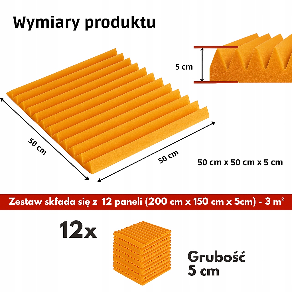 PIANKA MATA GĄBKA AKUSTYCZNA 3 m2 - wygłuszanie pomieszczeń - Pomarańczowy