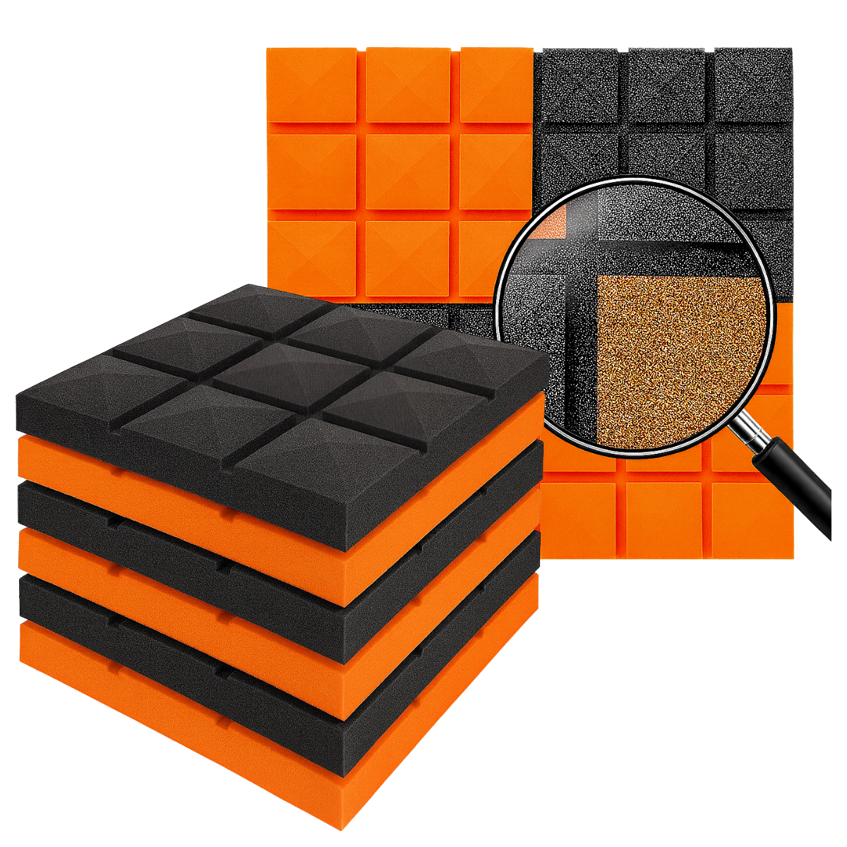 Panele akustyczne BUFFO 30×30 cm| grafit pomarańcz| ZESTAW | – 4 szt