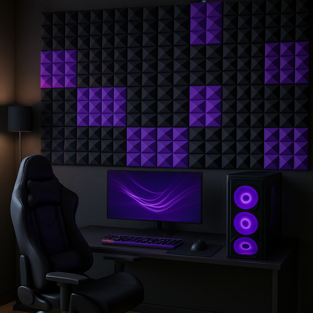 Panele akustyczne BUFFO 30×30 cm| grafit fiolet| ZESTAW | – 4 szt