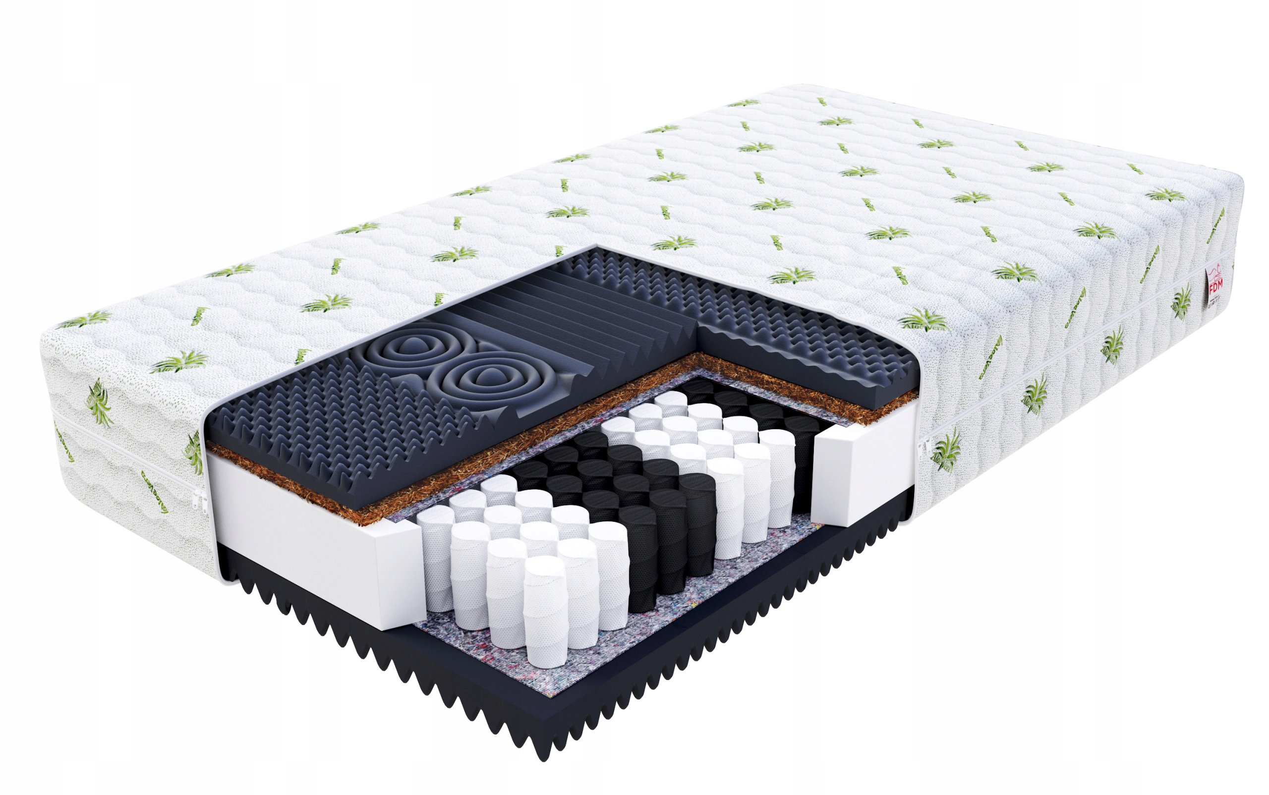 Materac Z ALOESEM sprężynowy kieszeniowy 120 x 200 24cm H3, H4 PROFILOWANY