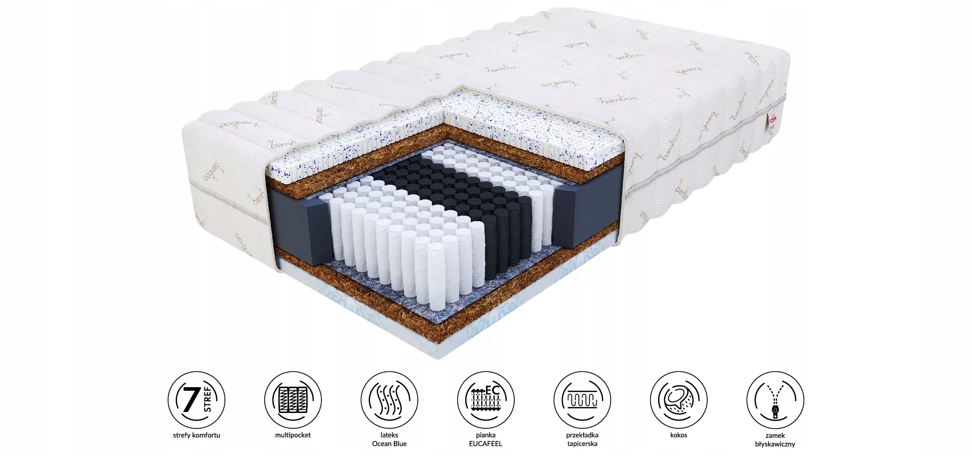 Materac 120 x 200 x 25 kokos, lateks, eucafeel H3 H4 EUCAFEL KOKOS LATEKS