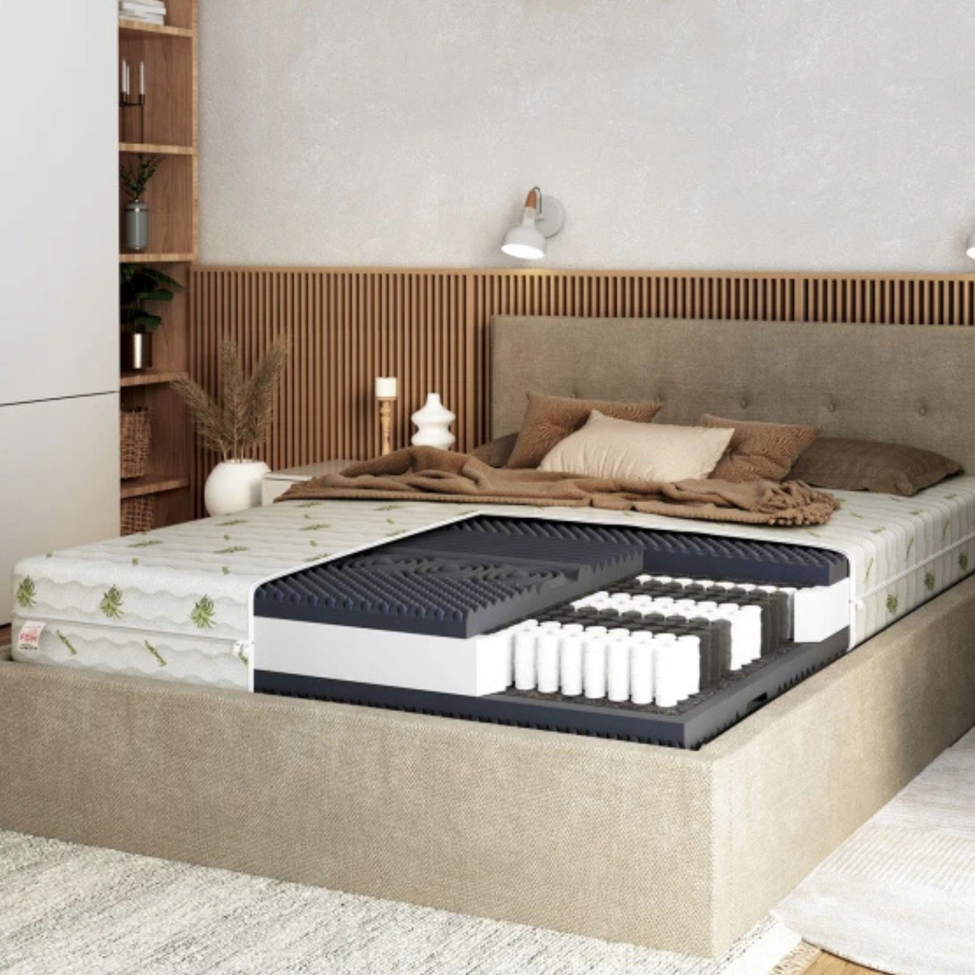 Materac sprężynowy NASĄCZONY ALOESEM 90 x 200 x 23cm H3, H4 MASUJĄCY PROFIL