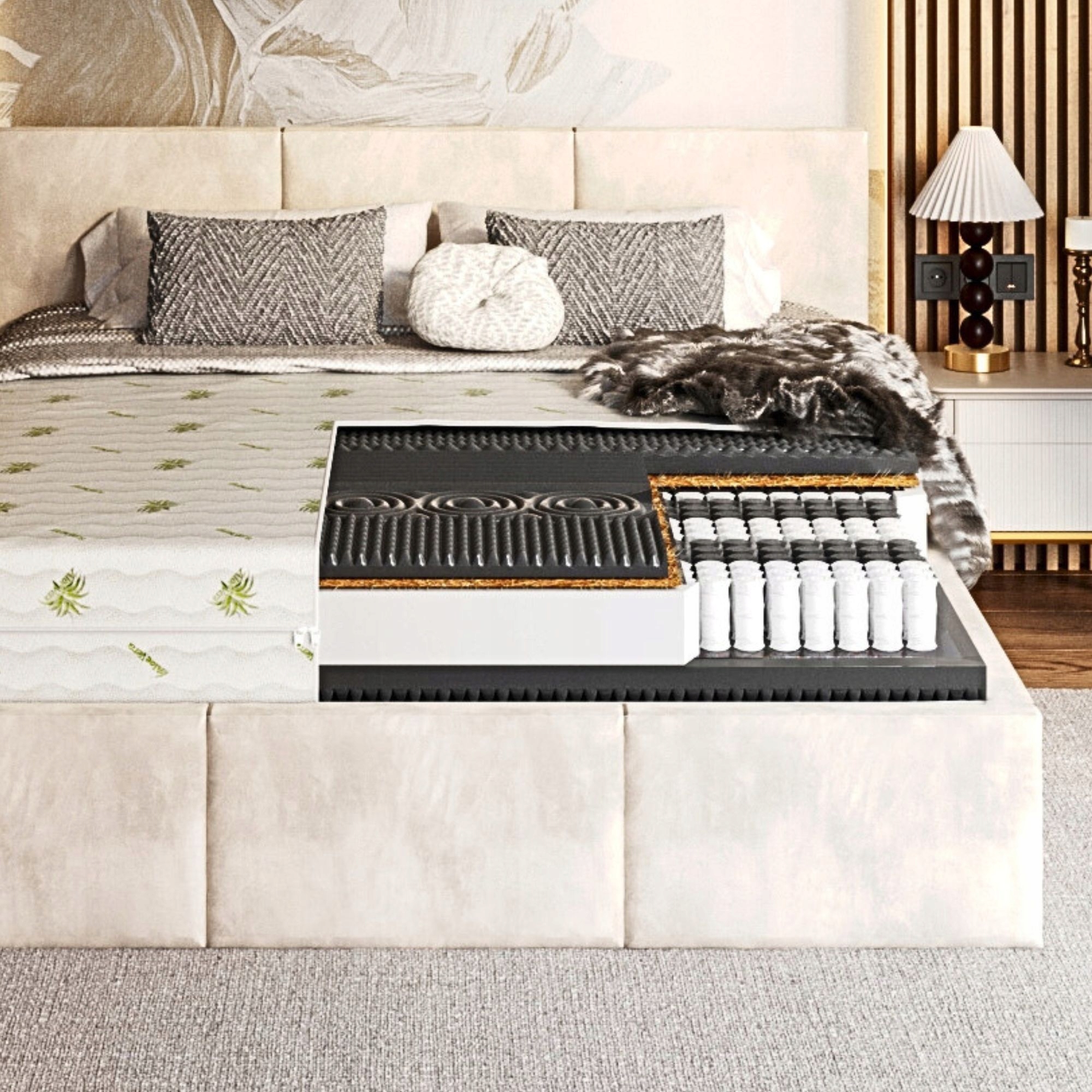 Materac Z ALOESEM sprężynowy kieszeniowy 120 x 200 24cm H3, H4 PROFILOWANY