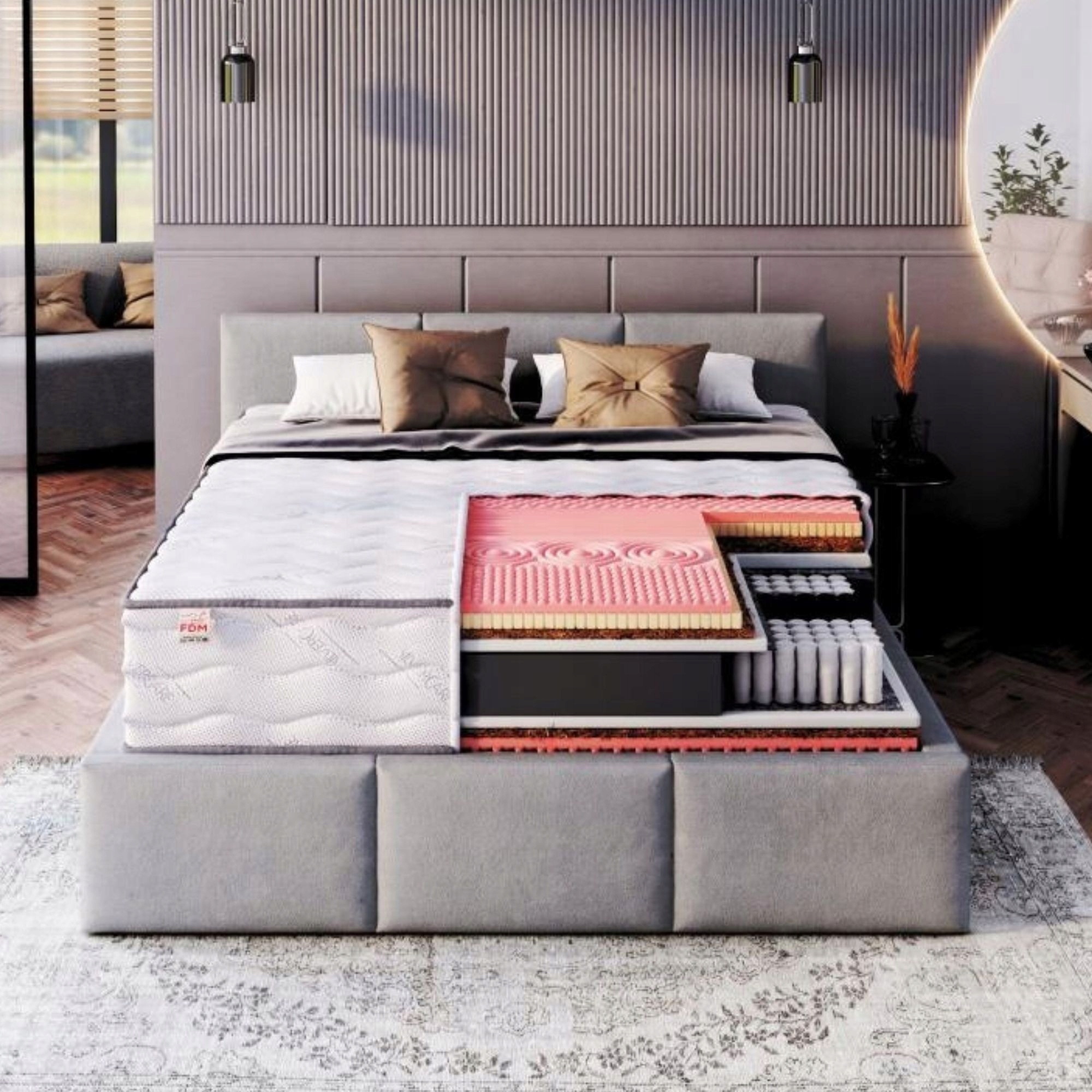 Materac 200 x 200 x 32cm pianka visco, kokos, lateks sprężynowy H3, H4