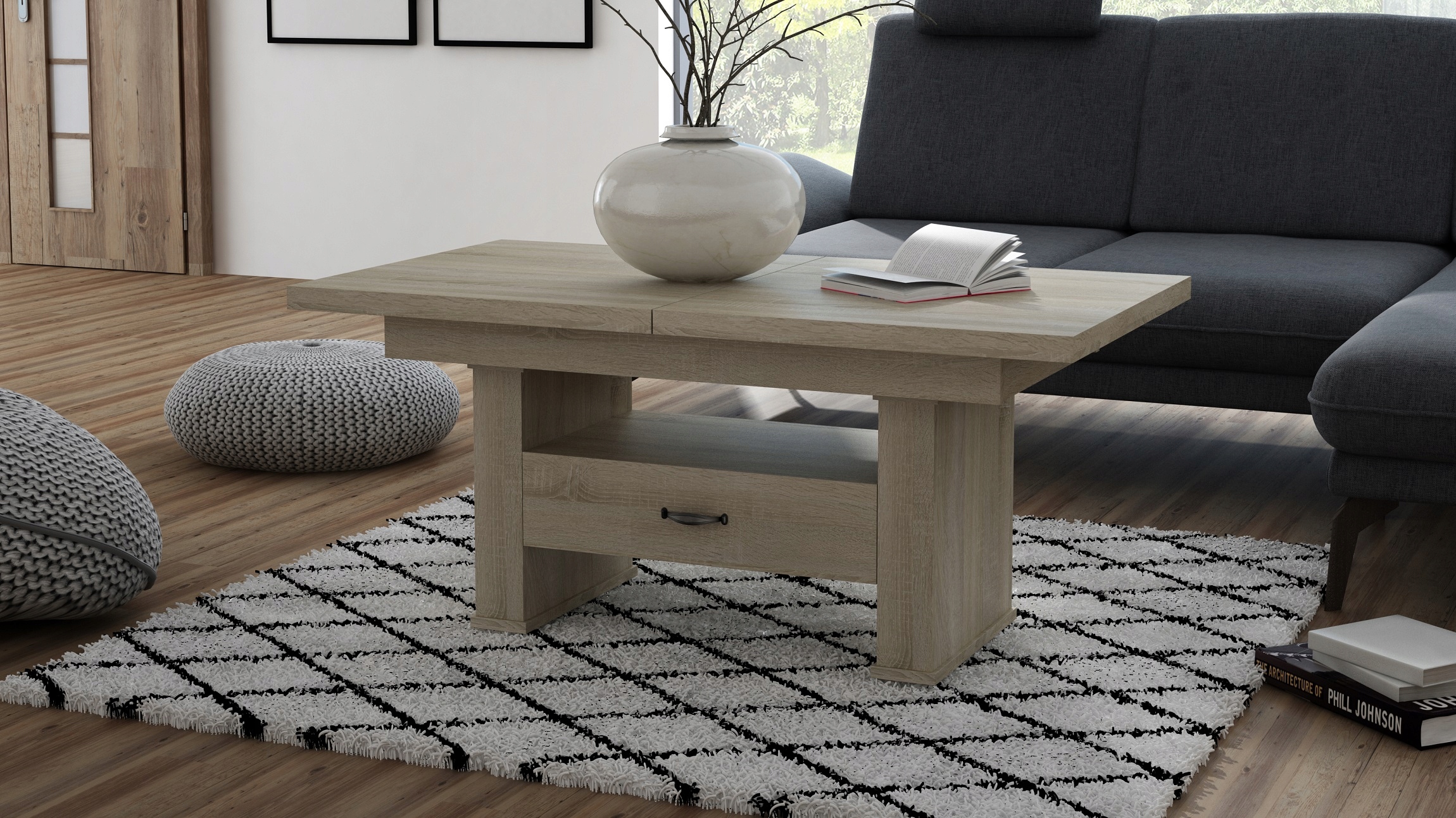 ŁAWA,ŁAWOSTÓŁ ROZKŁADANY Z SZUFLADĄ WENGE