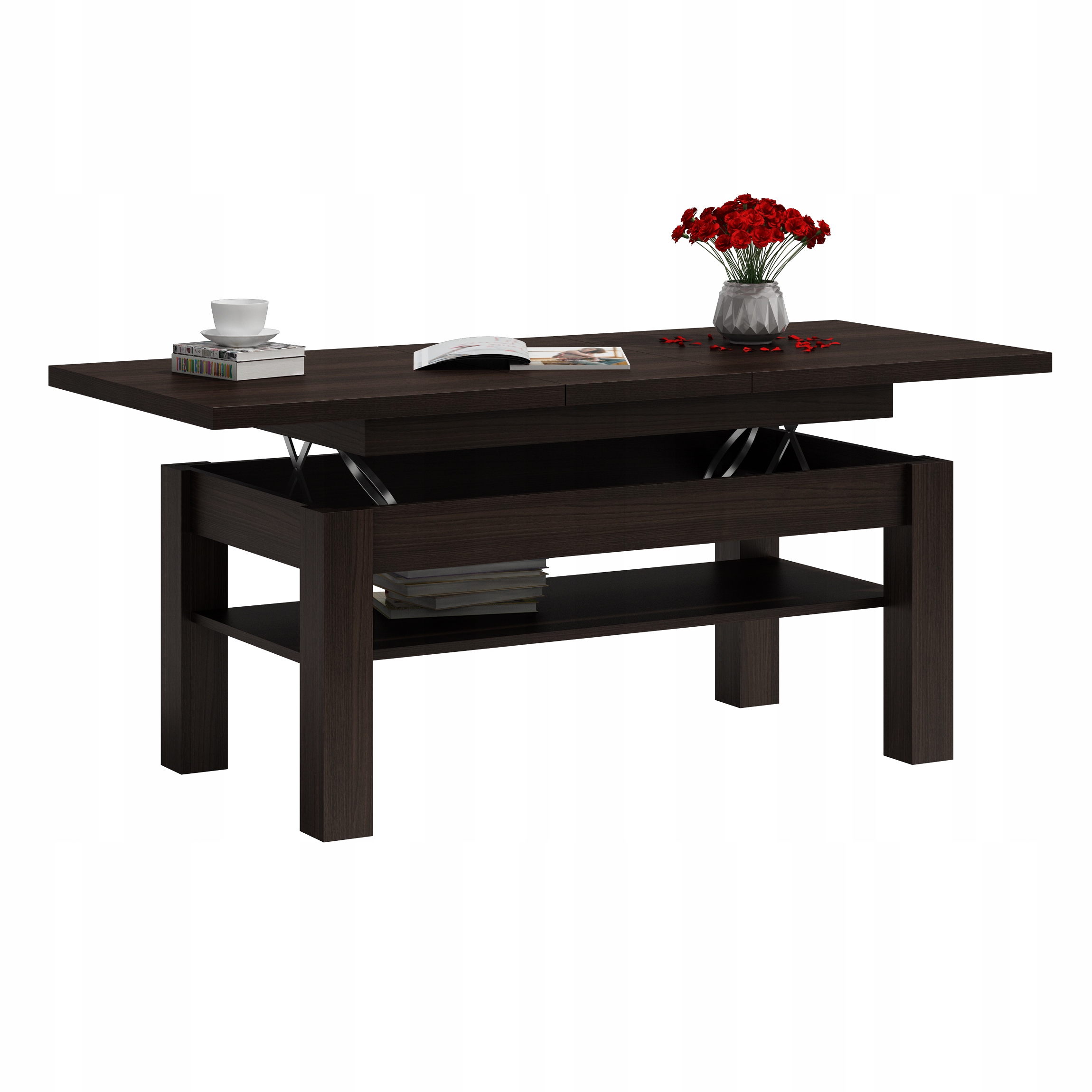 ŁAWA ŁAWOSTÓŁ STOLIK ROZKŁADANA Z PÓŁKA WENGE