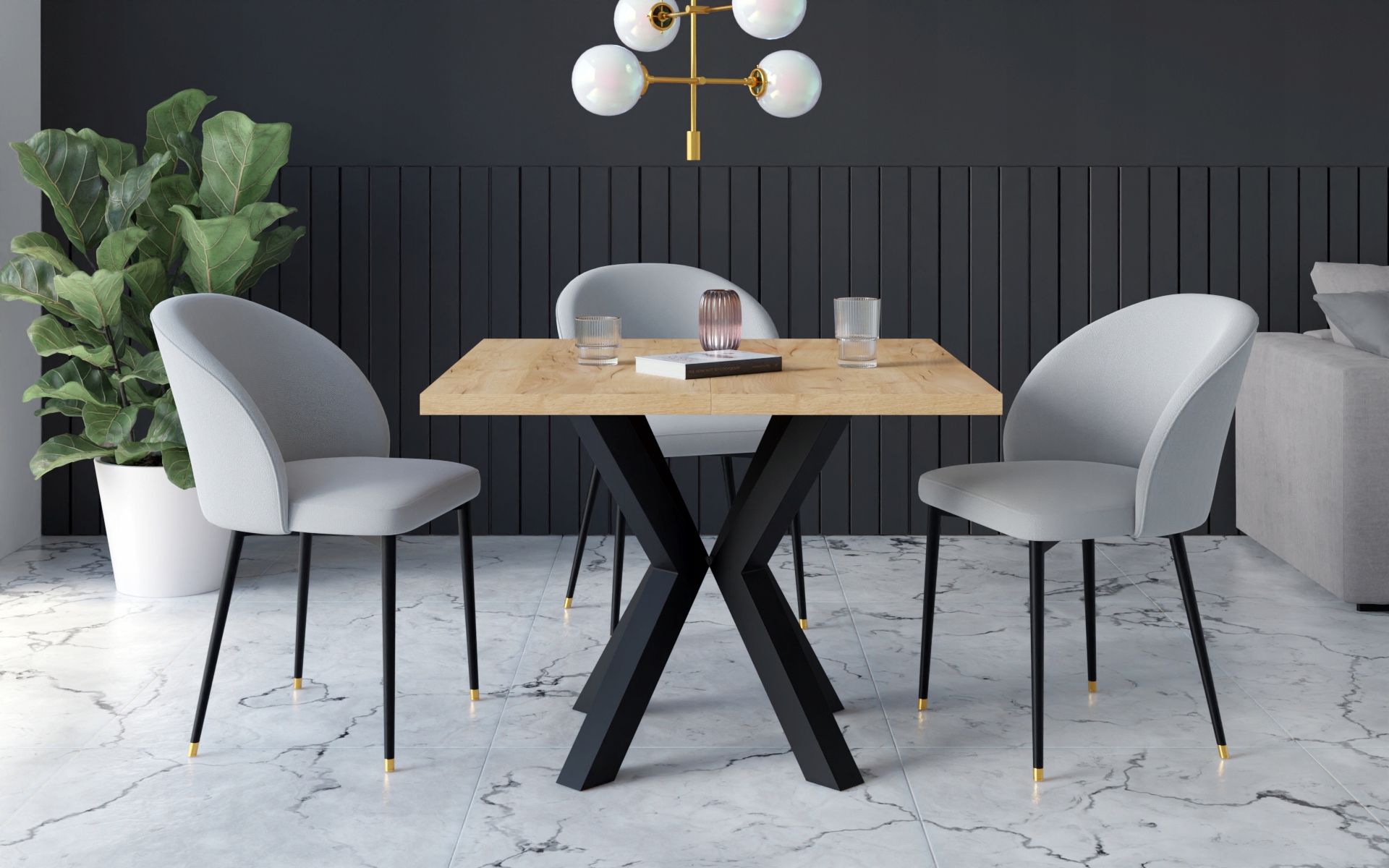 STÓŁ ROZKŁADANY NOGA METAL SALON KUCHNIA 90cm+2x50cm