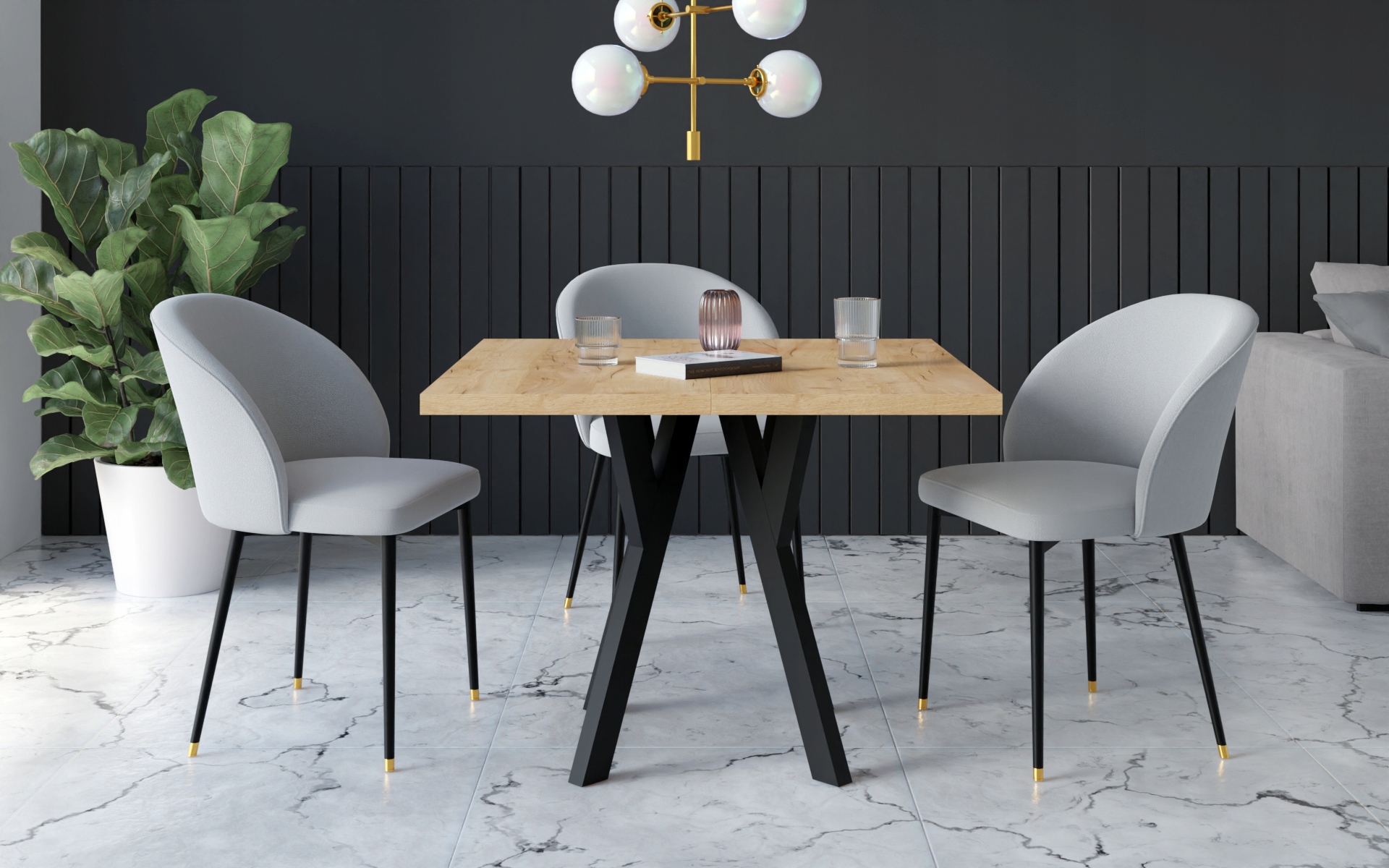 STÓŁ ROZKŁADANY NOGA METAL SALON KUCHNIA 90cm+2x50cm