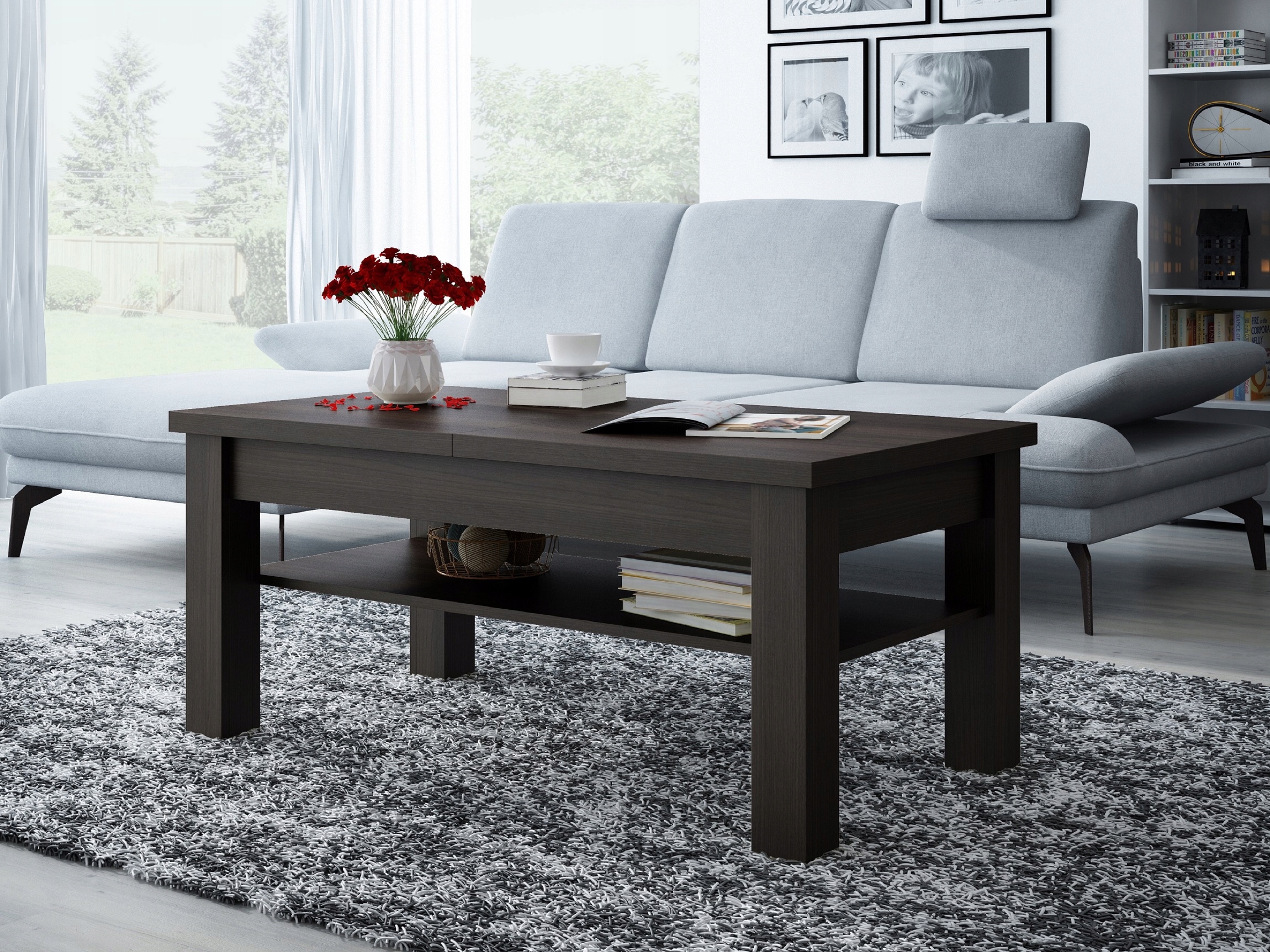 ŁAWA ŁAWOSTÓŁ STOLIK ROZKŁADANA Z PÓŁKA WENGE