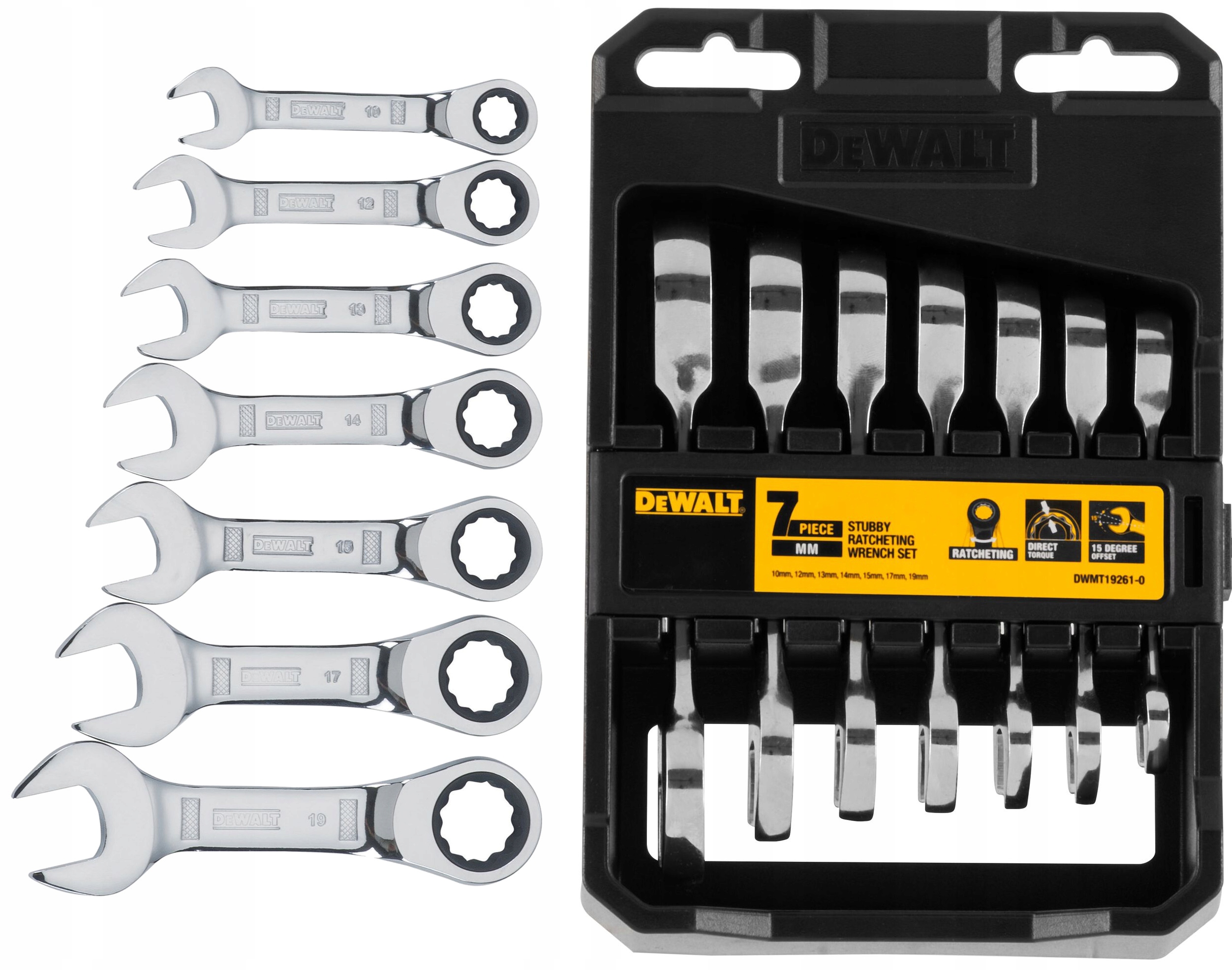 Set chei cu clichet piese DeWALT 10x19mm, cromate