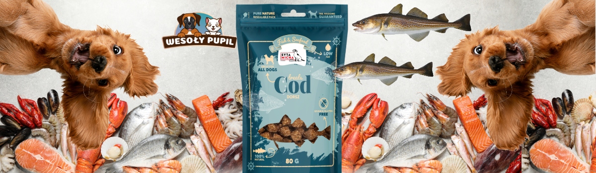 syta micha fish seafood przysmaki z dorszem dla psa 80g syta micha fish seafood przysmaki z dorszem dla psa 80g