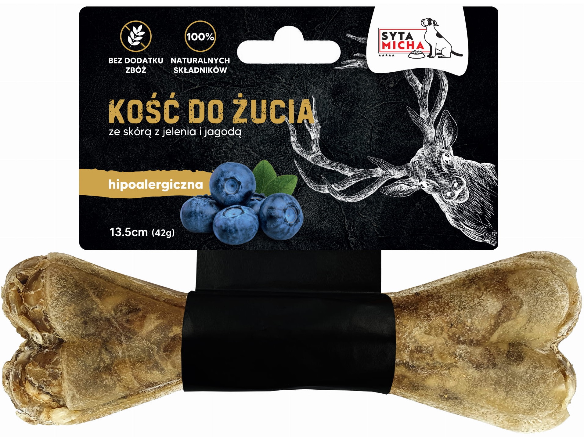 syta micha. kość do żucia dla psa hipoalergiczna jeleń z jagodami 13,5cm syta micha. kość do żucia dla psa hipoalergiczna jeleń z jagodami 13,5cm
