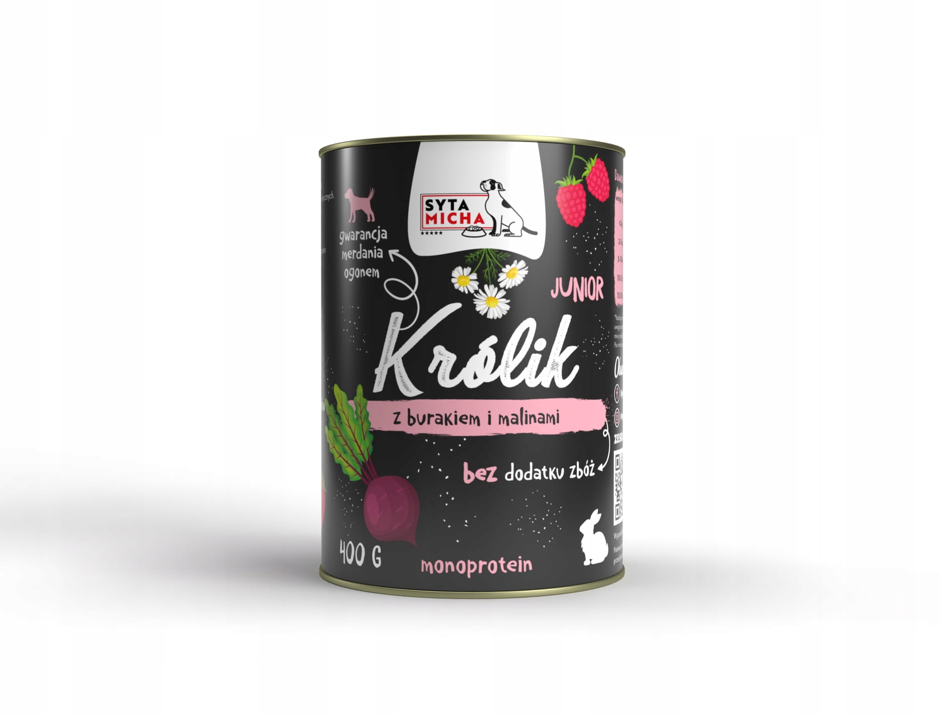 syta micha. karma mokra dla szczeniąt królik z burakiem i malinami 400g syta micha. karma mokra dla szczeniąt królik z burakiem i malinami 400g