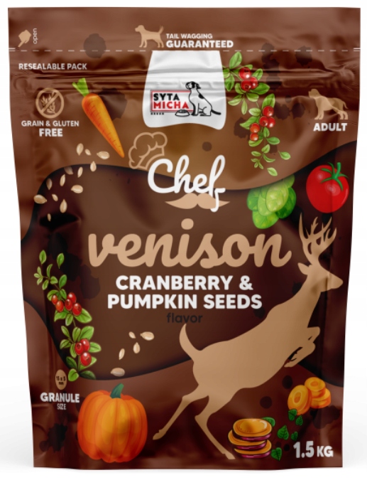 syta micha chef. sucha karma dla psa dziczyzna, żurawina i pestki dyni 1.5kg syta micha chef. sucha karma dla psa dziczyzna, żurawina i pestki dyni 1.5kg