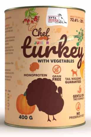 syta micha chef. mokra karma dla psa indyk z warzywami junior 400g syta micha chef. mokra karma dla psa indyk z warzywami junior 400g