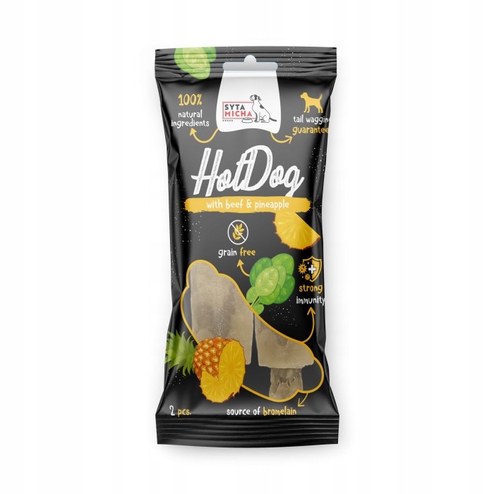 syta micha. hot dog do żucia dla psa - wołowina z ananasem 2 szt. syta micha. hot dog do żucia dla psa - wołowina z ananasem 2 szt.