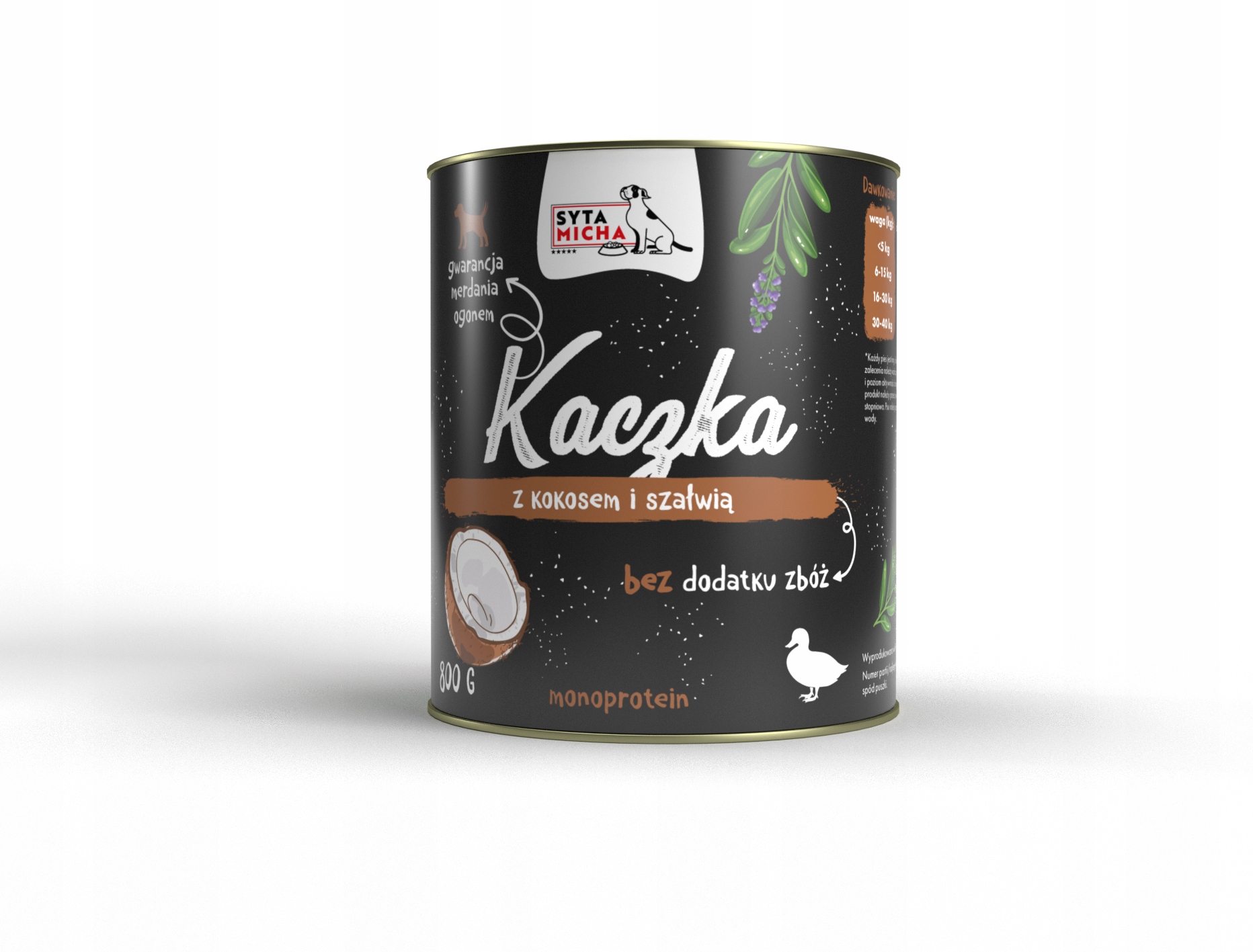 syta micha. karma mokra dla psa kaczka z kokosem i szałwią 800g syta micha. karma mokra dla psa kaczka z kokosem i szałwią 800g