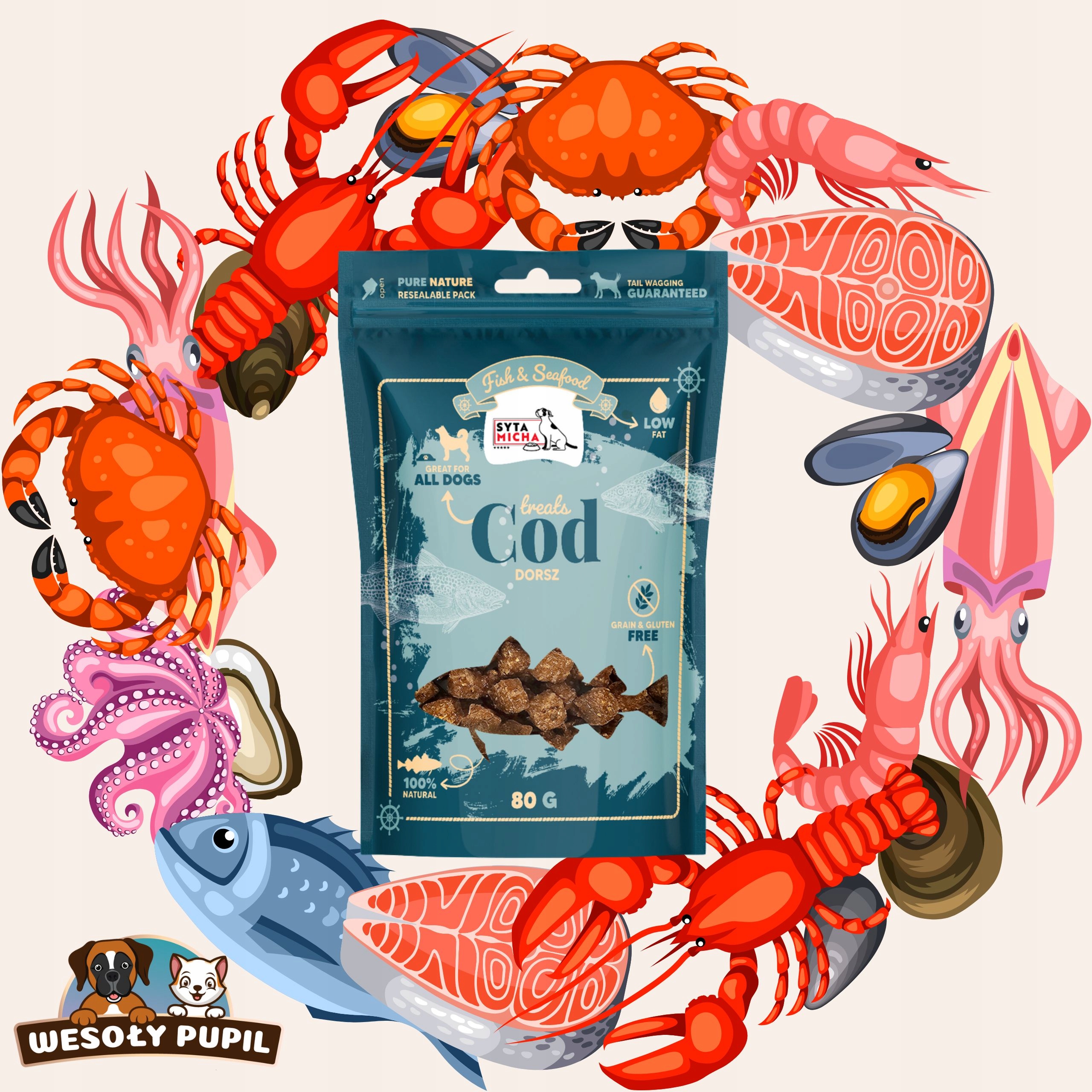 syta micha fish seafood przysmaki z dorszem dla psa 80g syta micha fish seafood przysmaki z dorszem dla psa 80g