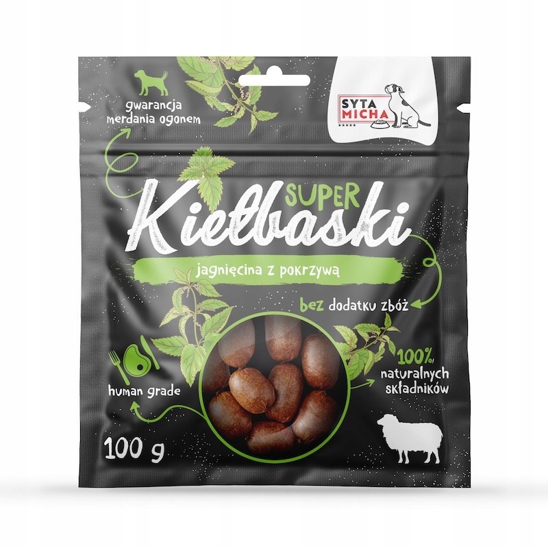 syta micha kiełbaski jagnięcina z pokrzywą 100g syta micha kiełbaski jagnięcina z pokrzywą 100g