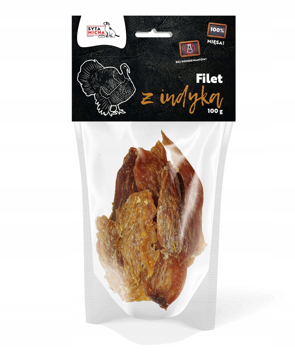 syta micha. suszone filety z indyka dla psa 100g syta micha. suszone filety z indyka dla psa 100g