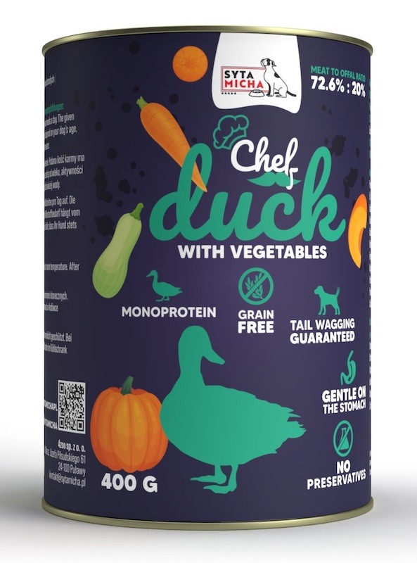 syta micha chef. mokra karma dla psa kaczka z warzywami 400g syta micha chef. mokra karma dla psa kaczka z warzywami 400g