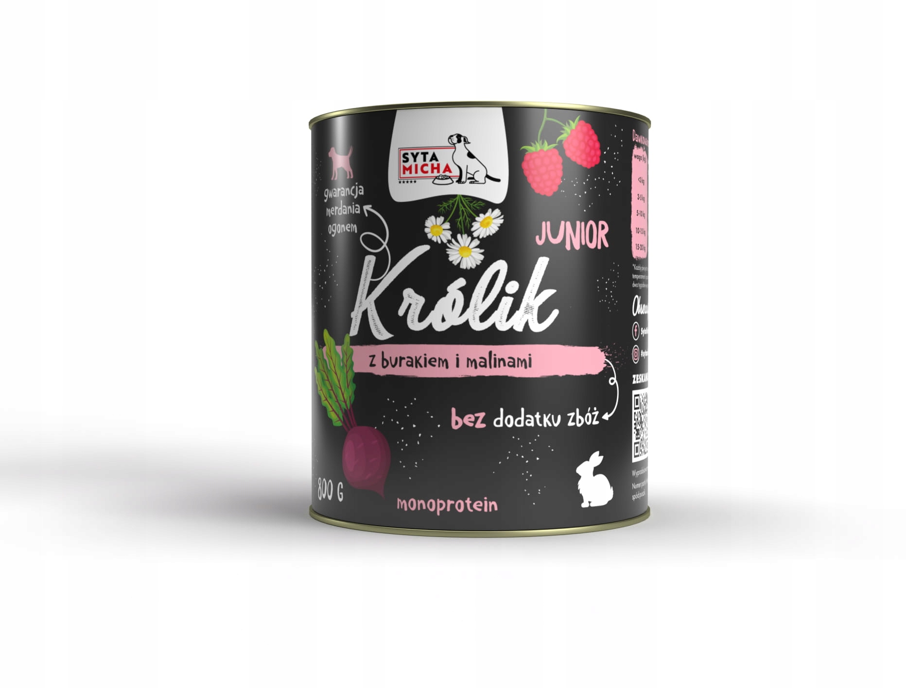 syta micha. karma mokra dla szczeniąt królik z burakiem i malinami 800g syta micha. karma mokra dla szczeniąt królik z burakiem i malinami 800g