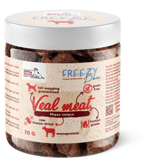 syta micha 100% liofilizowane mięso cielęce dla psa 70g freezy cielęcina