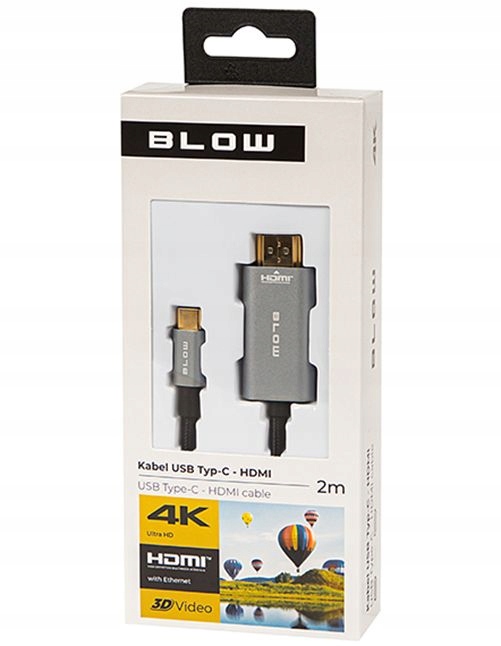 Kabel HDMI - USB-C 2 metry plecionka Blow 92-686