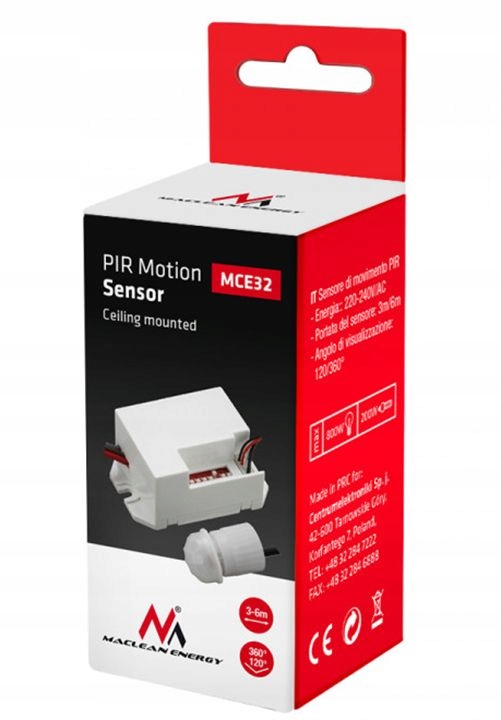 Czujnik ruchu PIR z zewnętrznym sensorem 800W 360st MCE32