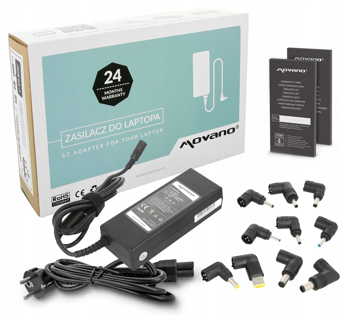 Zasilacz do laptopa. Uniwersalny 90W 15-20V. 10 wtyków w zestawie