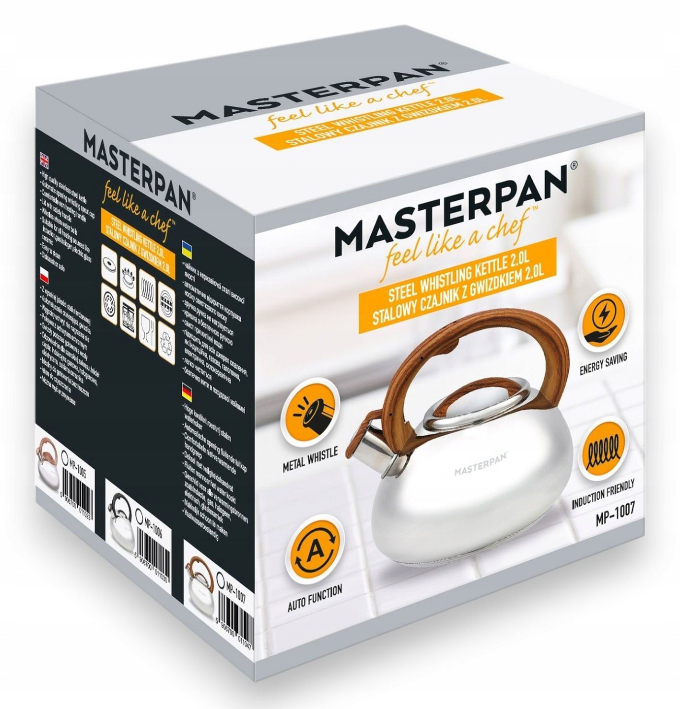 Stalowy czajnik 2-litrowy połysk. Gaz i indukcja. Masterpan MP-1007