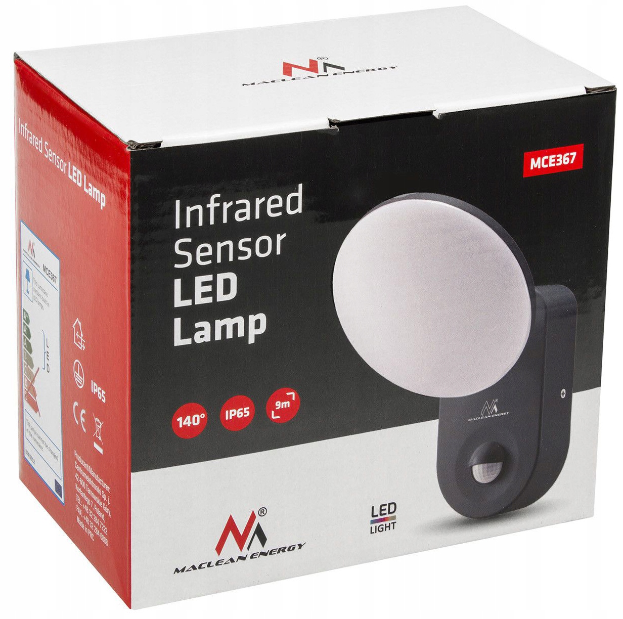 Lampa LED z czujnikiem PIR, 15W IP65 elewacyjna