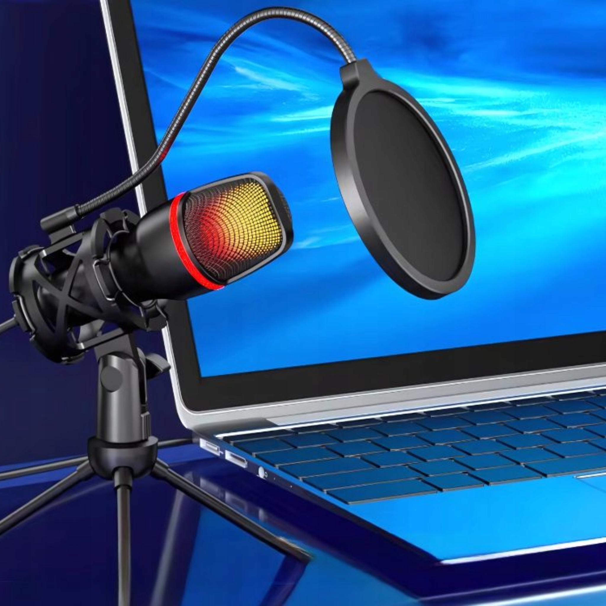 MIKROFON DO KOMPUTERA POJEMNOŚCIOWY STUDYJNY KARAOKE STREAM GAMING USB RGB