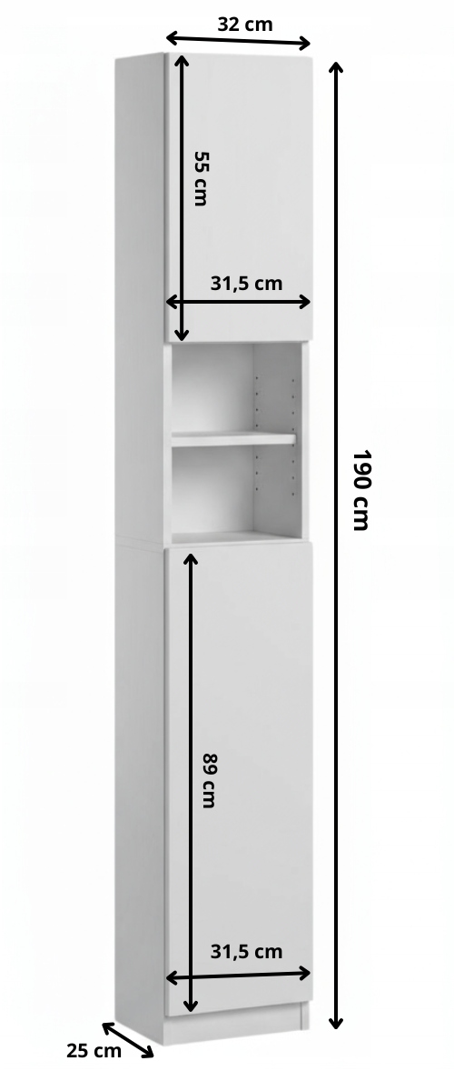 Wymiary słupka łazienkowego biały mat Melody