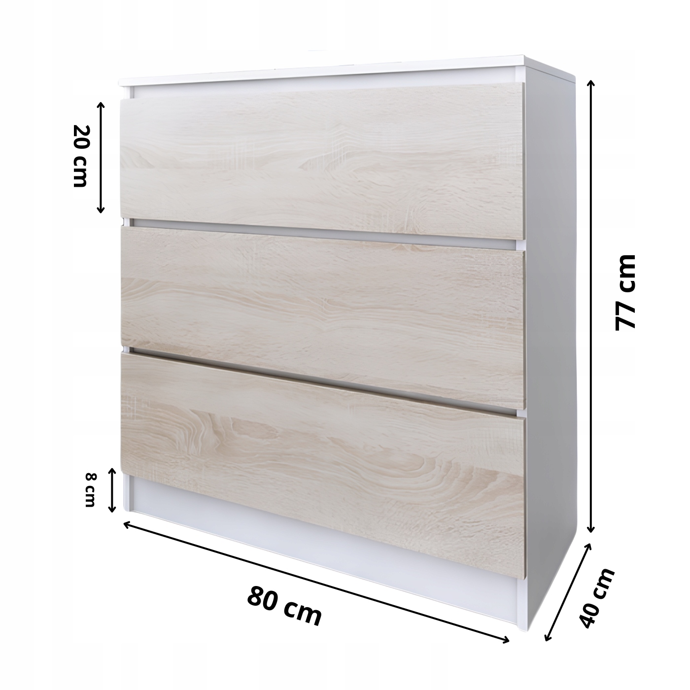 Komoda Do Salonu Sypialni 3 Szuflady 80 Zoe Biała Dąb Sonoma