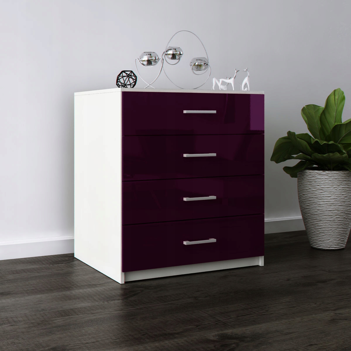 Komoda Do Salonu Na Ubrania 4 Szuflady Lana Fiolet Połysk