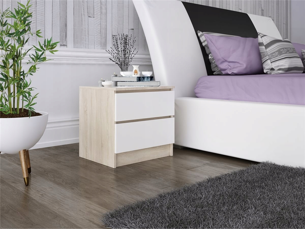 Stolik Nocny Szafka Nocna MDF 45 x 48x 40 CM Zoe Dąb Sonoma Biały Mat