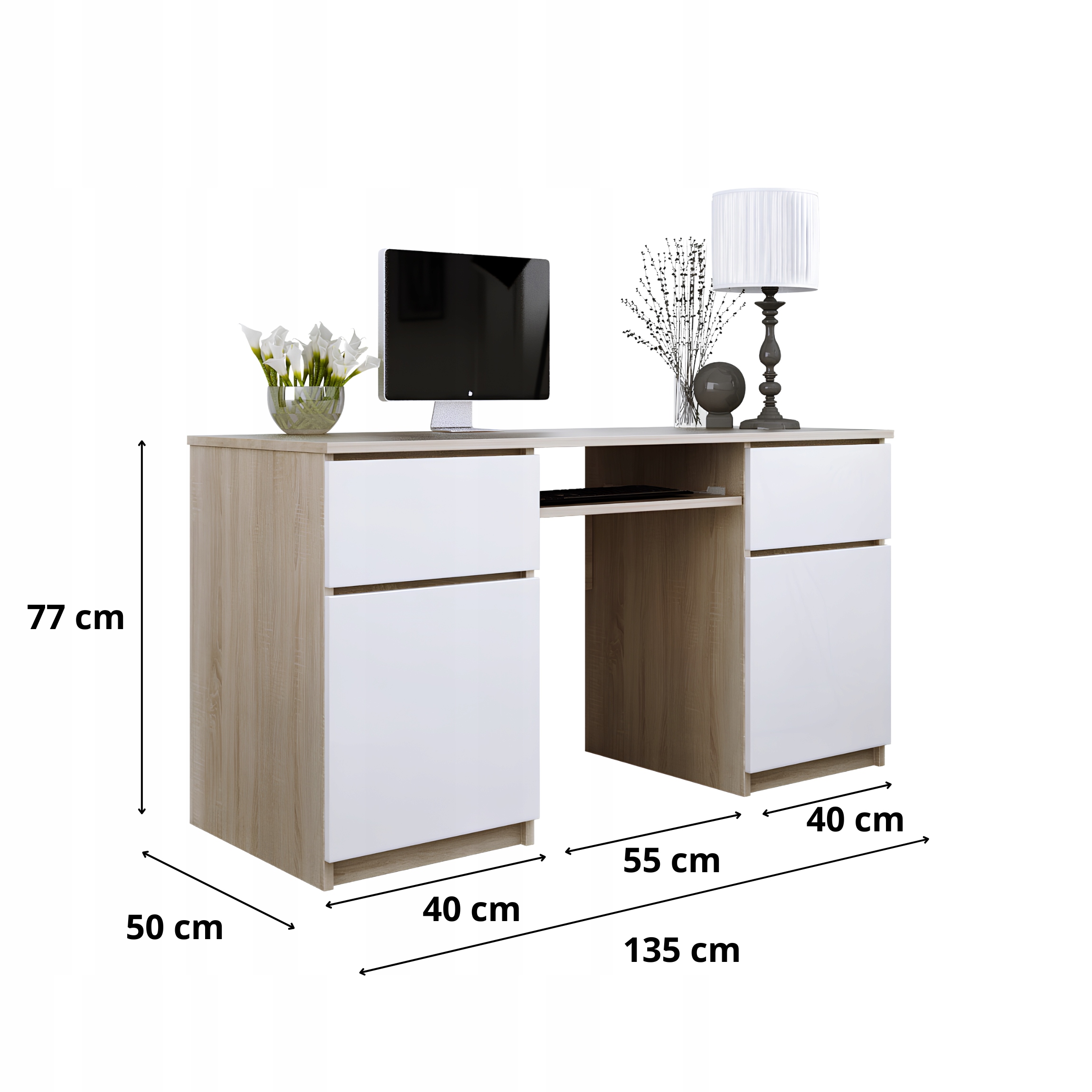 Biurko Zoe 135 cm Sonoma Biały Mat - widok 2