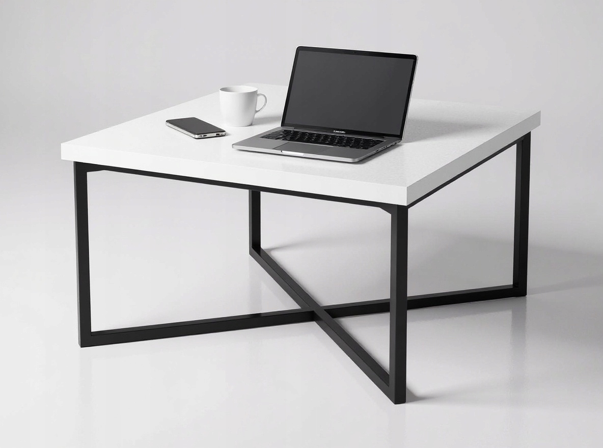 Stolik kawowy Zoe 1 - biały blat, czarny loftowy stelaż