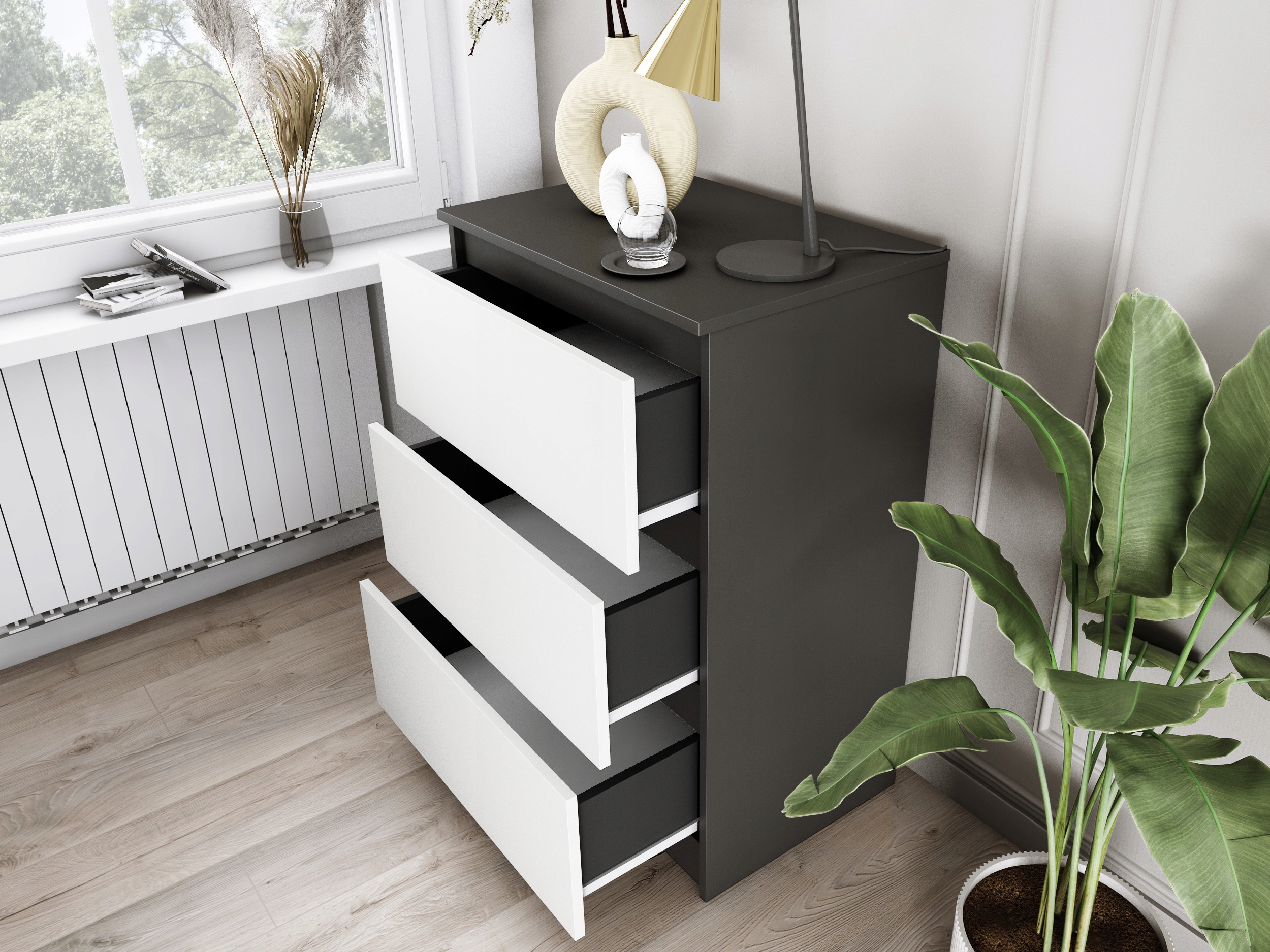 Komoda Do Salonu Sypialni 3 Szuflady 80 Zoe Biała Biały Połysk