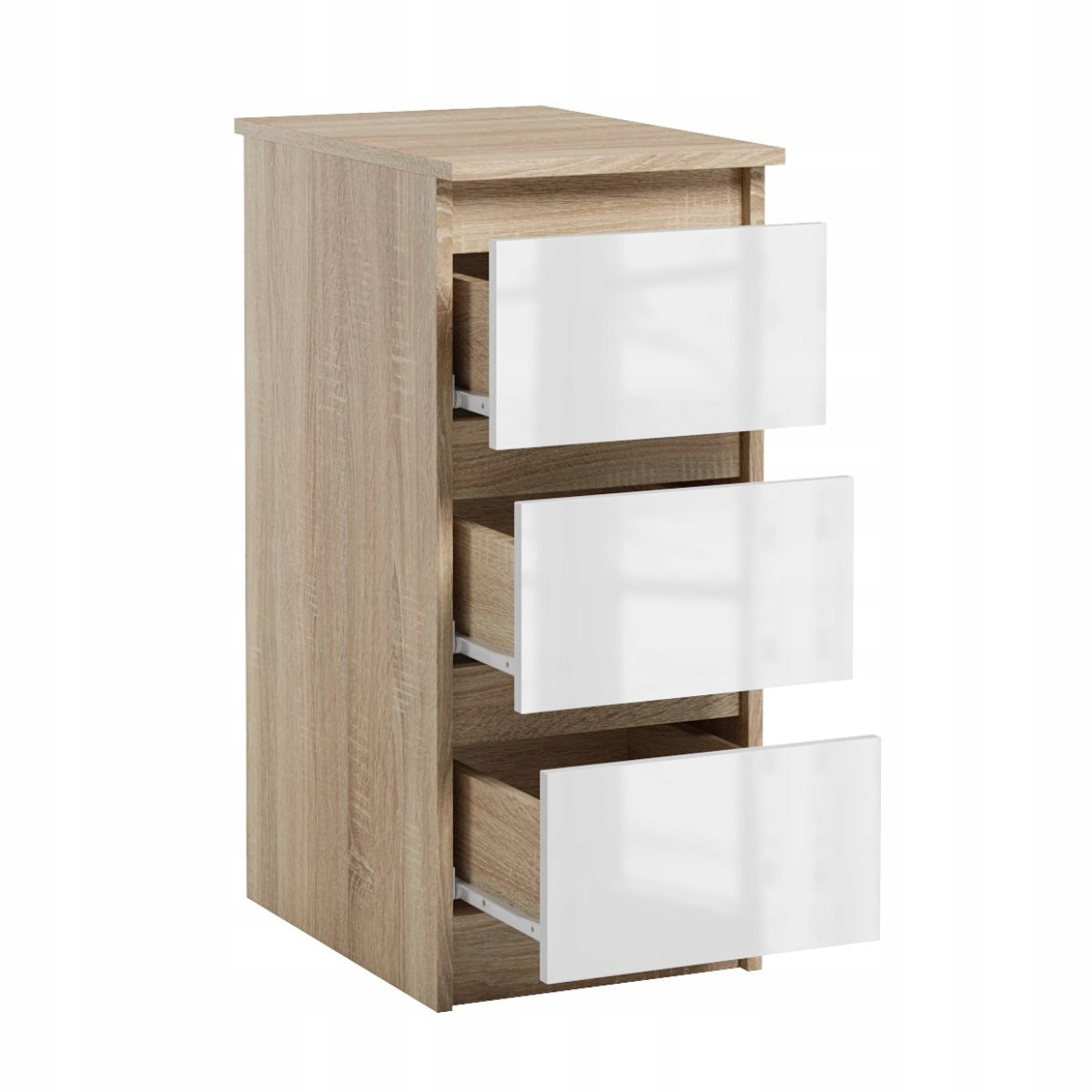 Wąska Szafka Do Biura Salonu 3 Szuflady Dostawka Jaris Sonoma Biały Połysk