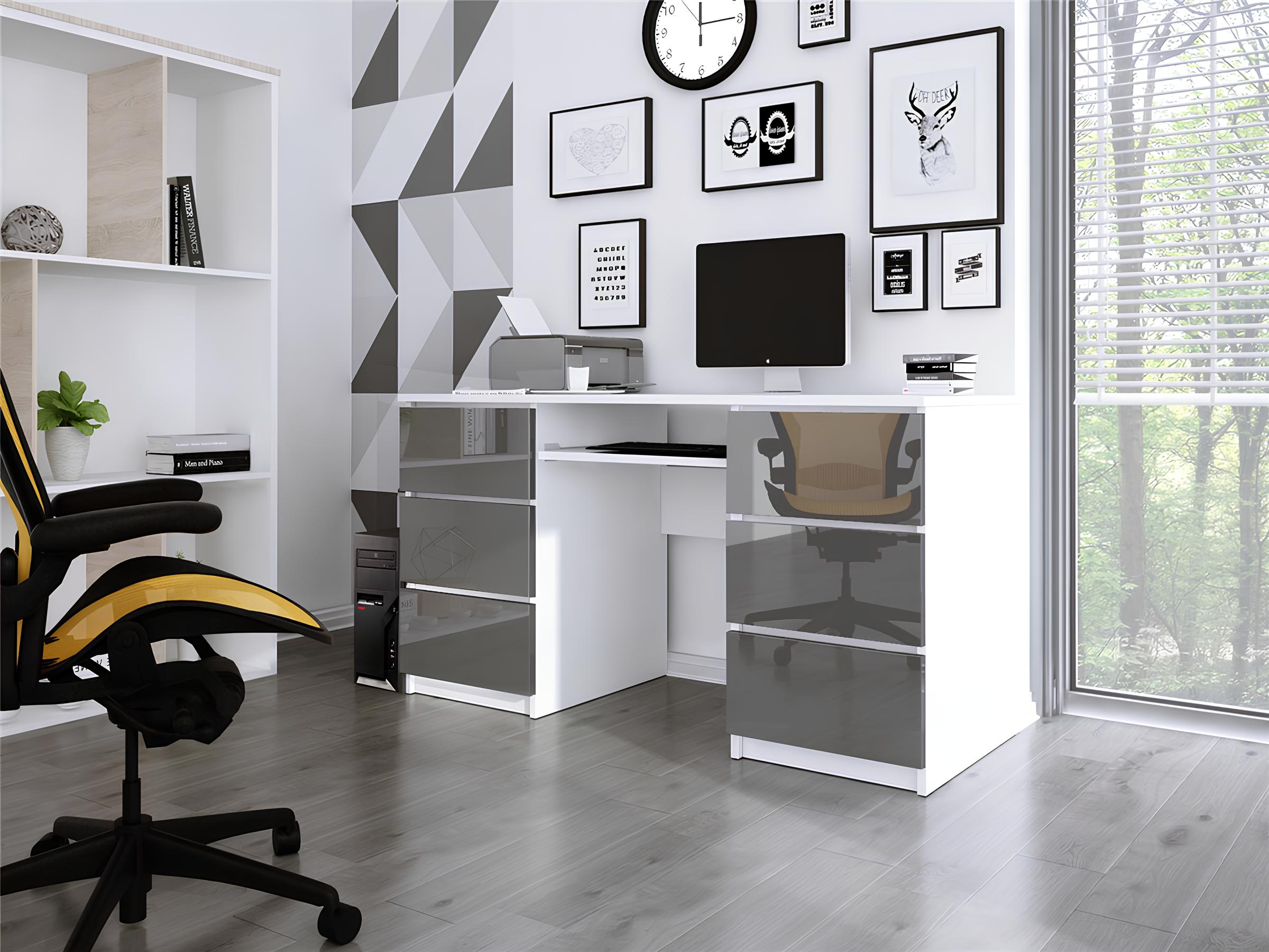 Biurko Zoe 135 cm biało-szary połysk - widok 1