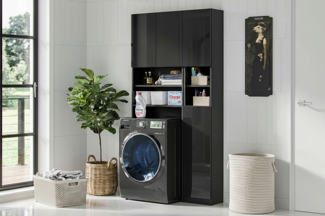 Słupek łazienkowy czarny połysk Melody 190 cm Push To Open