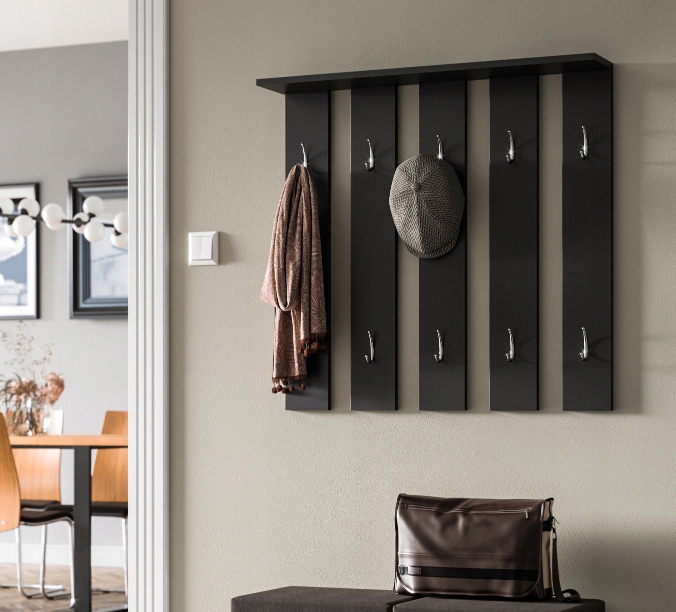 Wieszak Ścienny 10 Wieszaków Na Kurtki Ubrania Półka Stone Czarny