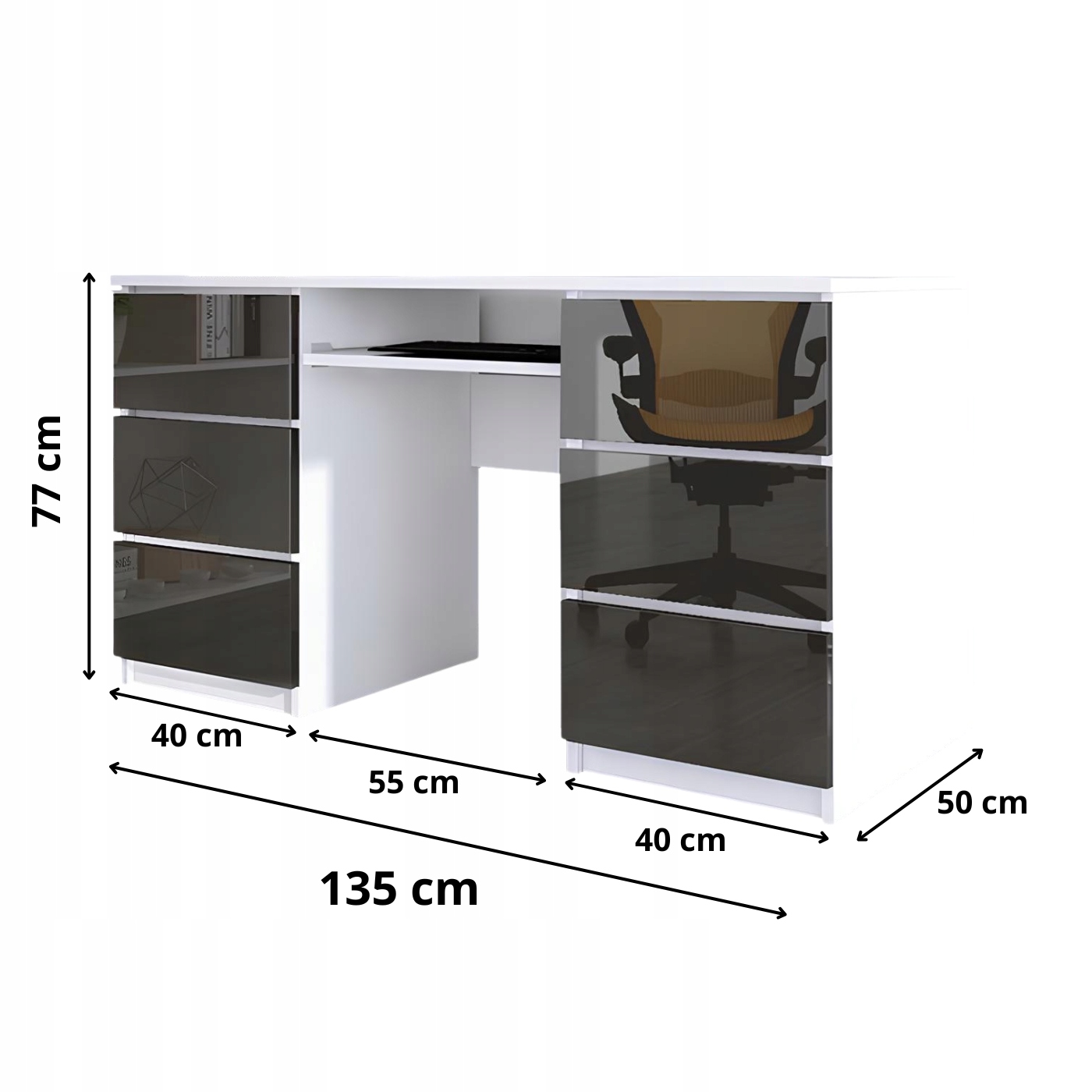 Biurko Zoe 135 cm biało-czarny połysk - widok 2