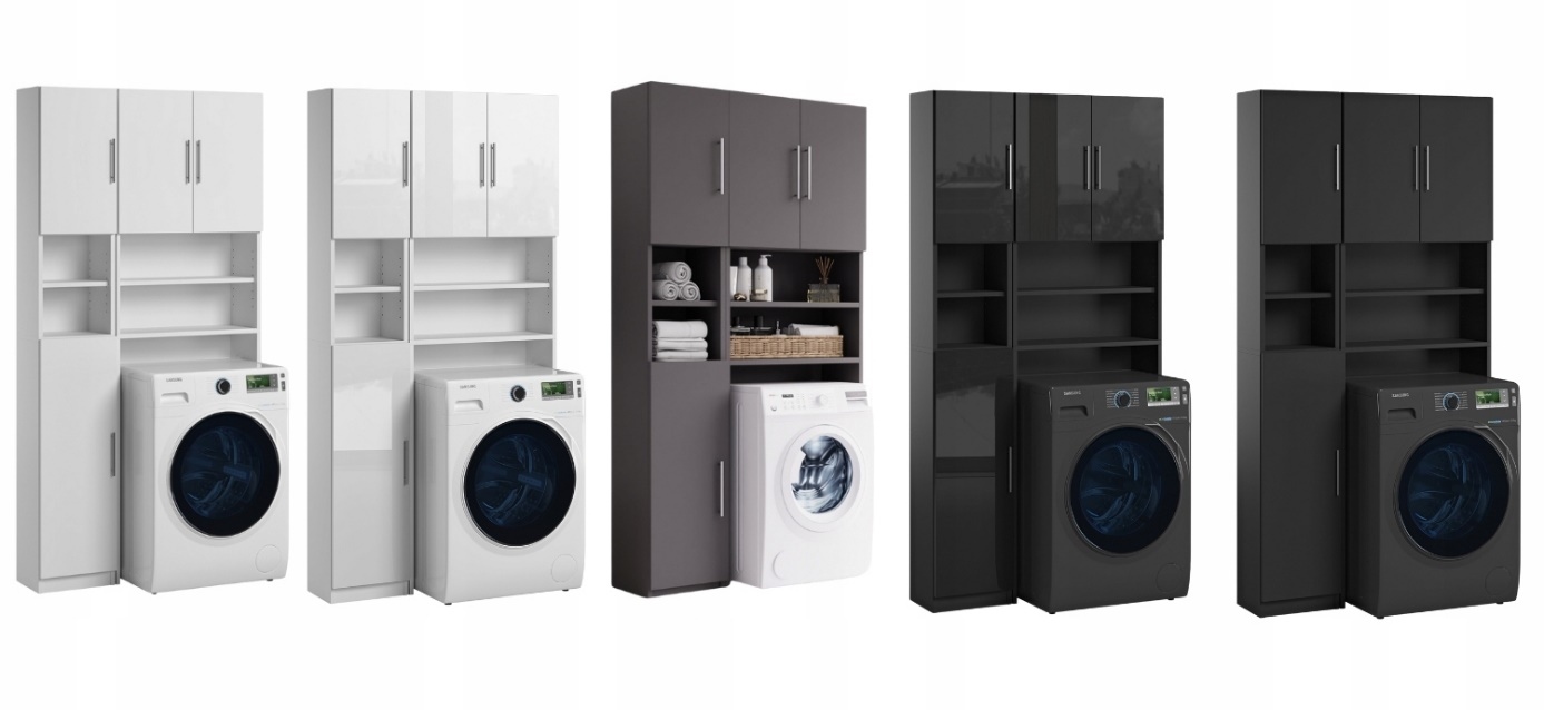 Zestaw Łazienkowy Słupek Regał Nad Pralkę Ariel Melody Biały Mat