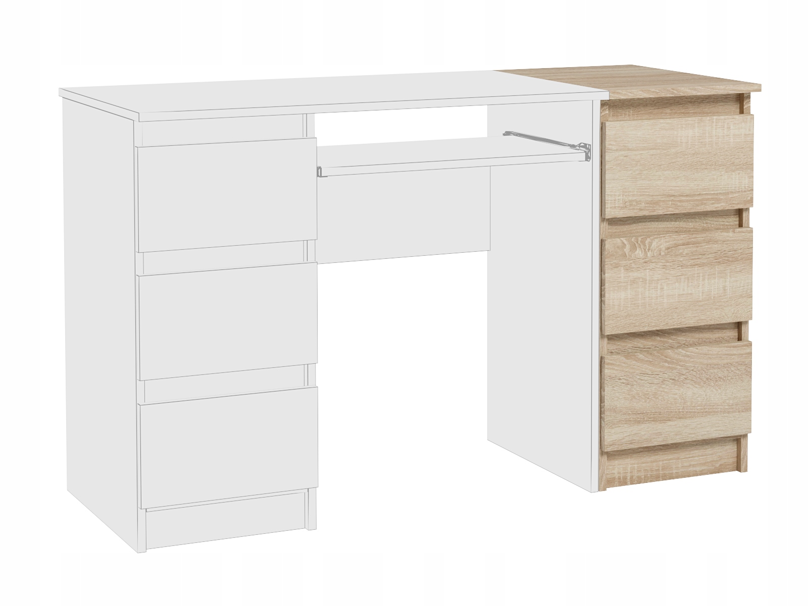 Wąska Szafka Do Biura Salonu 3 Szuflady Dostawka Jaris Dąb Sonoma