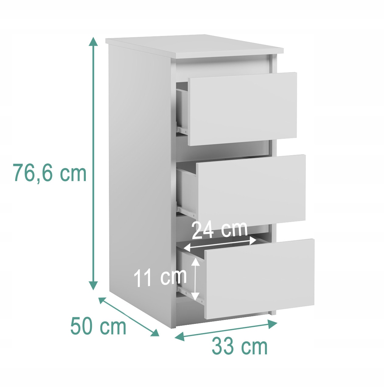 Wąska Szafka Do Biura Salonu 3 Szuflady Dostawka Jaris Biały Mat