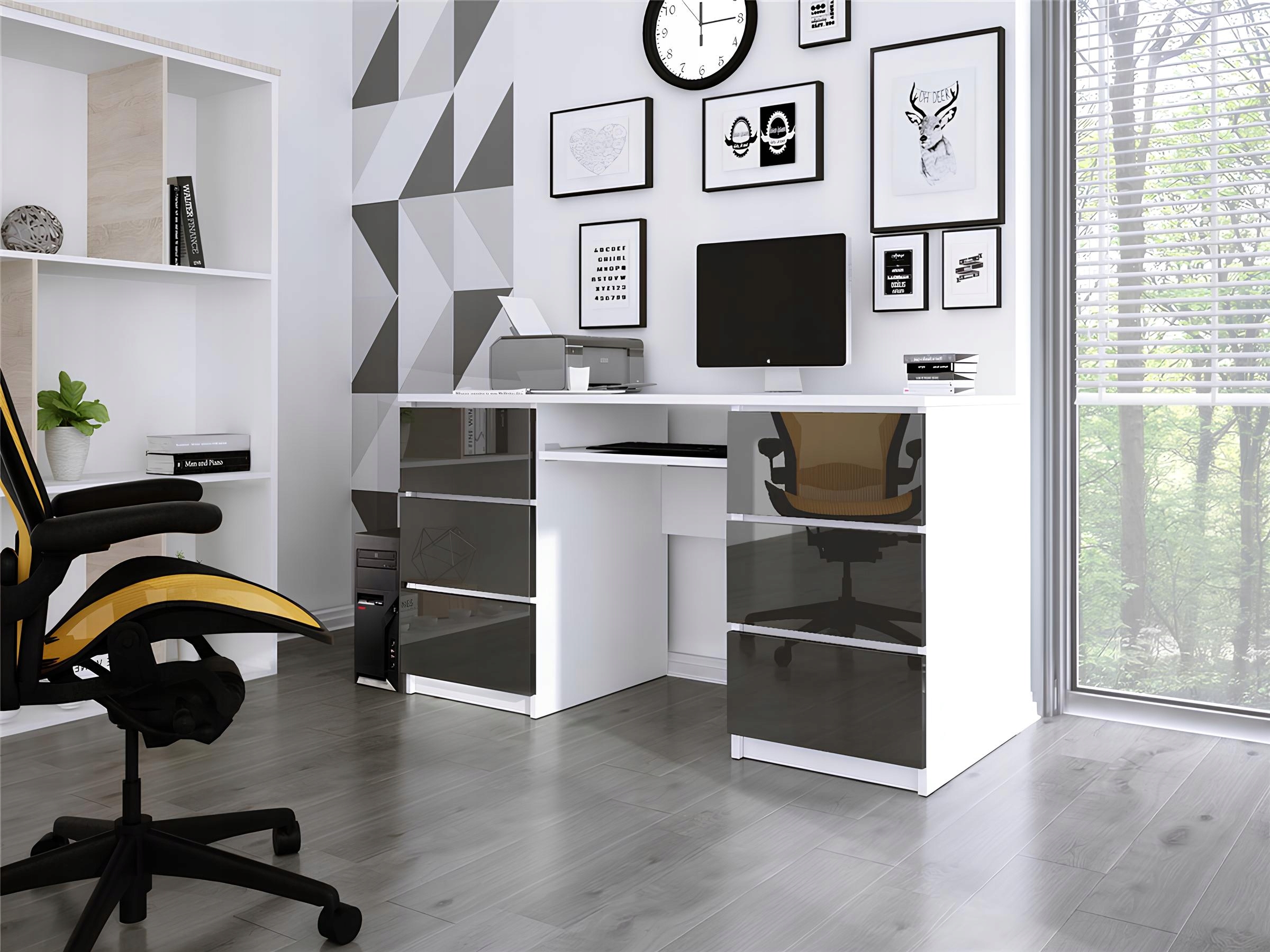 Biurko Zoe 135 cm biało-czarny połysk - widok 1