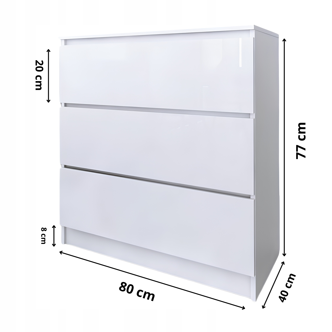 Komoda Do Salonu Sypialni 3 Szuflady 80 Zoe Biała Biały Połysk